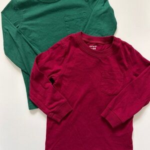 Carter's Long-Sleeve Pocket Tees in Green & Burgundy